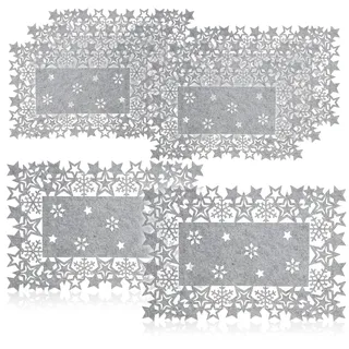 com-four® 8-teiliges Platzset Sterne - Filz-Platzmatten, abwischbar für Winter und Weihnachten - modernes Tischset aus Filz für Esszimmer und Küche (Platzset 8 Stück - Sterne - grau)