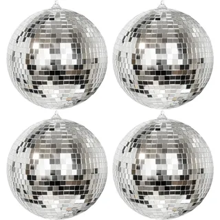 4 Stuck weihnachtskugeln Silber Disco Spiegelkugel Discokugeln Kunststoff 15cm groß XXL christbaumkugeln Plastik fur weihnachtsbaumschmuck weihnachtsdeko
