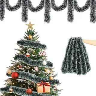 10M Weihnachtsgirlande,Girlande Weihnachten Deko,Tannengirlande mit Schnee,Grün/Weiß,Gold,Weihnachtsbaum,Weihnachtsdeko,Kamin und Party,für Hochzeit Outdoor Innen Treppe (dunkelgrün)