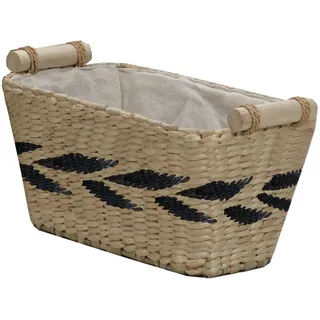 Landscape Regalkorb , Naturfarben, Schwarz , Textil , Binse, Paulownia , massiv , 4 l , rechteckig , 16x14-16x28 cm , Griffe, Innenfutter, handgemacht , Ordnen & Aufbewahren, Dekoboxen & Aufbewahrungsboxen, Regalboxen & Stehsammler