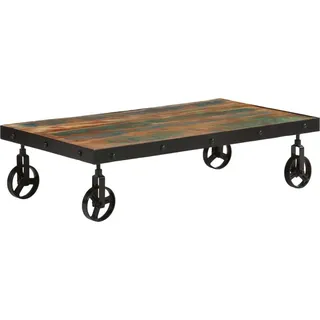 Couchtisch mit Rollen Altholz Massiv 100x55x26 cm - Braun, Bunt