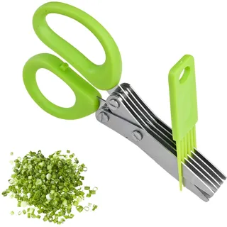 Kräuterscheren, Edelstahl Küchenschere 5 Klingen, Schnittlauchschere mit Reinigungskamm, Gewürzschere, Küchen-Gemüseschere, für Kräuter, Schnittlauch, Petersilie, Rosmarin