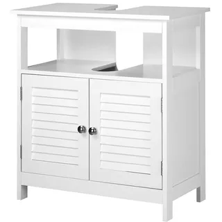BAKAJI Unterschrank, Waschbecken, Waschbecken, Badezimmerschrank, Zwei Türen, doppelte Öffnung, modernes Design, platzsparend, Innenregal, Holz, Weiß, 60 x 30 x 60 cm