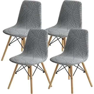 Stuhlhussen für Esszimmerstühle, 2/4/6 Stück, Schalen-Esszimmerstuhl-Bezug im Mid-Century-Modern-Stil, gesteppte Stuhlhussen für Esszimmer-Akzentseitenstühle (Hellgrau1, 4 Stück)