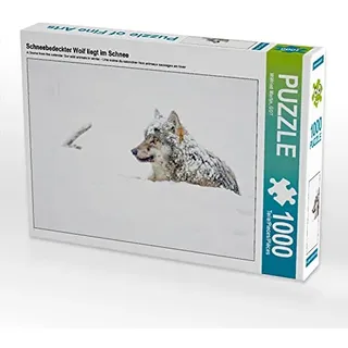 CALVENDO Puzzle Schneebedeckter Wolf liegt im Schnee 1000 Teile Puzzle quer | Lege-Größe cm Foto-Puzzle für glückliche Stunden