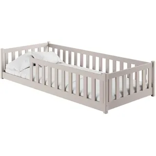 Kids Collective Kinderbett Bodenbett 90x200 cm mit Rausfallschutz & Lattenrost Montessori Bett Gitterbett Kinder Jugendbett Einzelbett Kaschmir Holz, | Grau
