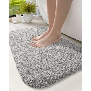 DEXI Badezimmerteppich, extra weich und saugfähig, Badteppiche, waschbar, rutschfest, Teppichmatte für Badezimmerboden, Badewanne, Duschraum (109,2 x 61 cm, Grau)