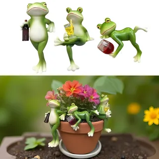 Norhogo 3 Stück Blumentopf Hänger Frösche Deko Figuren, Frösche Tiere Harz Statue, Lustige trinkende Froschstatue Blumentopfhänger, für Zuhause Garten Zaun Balkon Terrasse Rasen Hof Ornamente