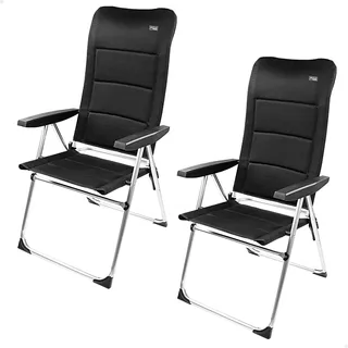 AKTIVE Set mit 2 Klappstühlen, Deluxe, 5 Positionen, Schwarz, für Terrasse, Balkon, Hof oder Garten, 49 x 67 x 123 cm, aus Aluminium und Polyester, gepolstert, Kippschutz, max. 110 kg, Klappstühle