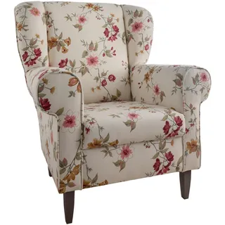 Livetastic Ohrensessel , Rot, Wengefarben, Beige , Textil , Buche , Floral , 80x102x86 cm , Made in Eu , Wohnzimmer, Sessel, Ohrensessel