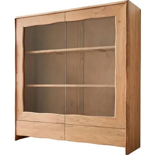 DeLife Vitrine Live-Edge 140x150 cm Akazie Natur 2 Türen 2 Schubladen Massiv, Vitrinen, Baumkantenmöbel, Massivholzmöbel, Massivholz