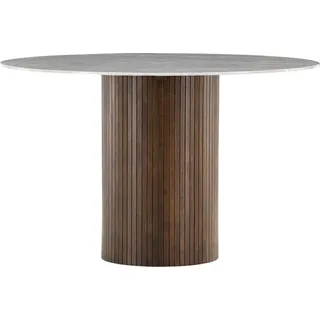 FURNLUX Dining Table Haron Marble Grey Und Walnut 120cm / Hauptfarbe: Braun / Abmessungen: 120 x 120 x 74 cm - Braun