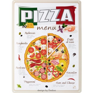 Dodino 30x40cm blechschilder PIZZA MENU rezept, Dekoratives Wohnaccessoire, Retro Deko Vintage Küche Pizza Fans Geschenkidee,