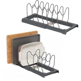 simplywire – Erweiterbares Backblech- und Schneidebrett-Gestell – 2er-Pack – Pfannendeckelaufbewahrung – Küchenschrank-Organizer – Grau