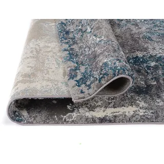 OCI DIE TEPPICHMARKE Teppich "JUWEL LIRAY, auch als Läufer und in Rund" rund 20 mm Höhe Kurzflor, Wohnzimmer, Marmor Optik, Hoch Tief Effekt, dichte Qualität, grau, petrol