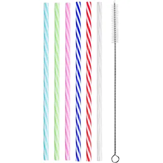 heku 24 Mehrweg-Trinkhalme, 23cm lang, 7mm Ø I Inklusive Reinigungsbürsten I Spülmaschinenfest I Geliefert in sechs trendigen Farben I Stabiler Kunststoff, Dunkelblau,rot,weiß