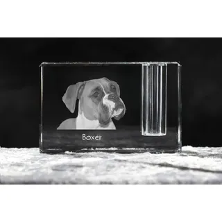 Boxer, Deutscher Boxer I - Stifthalter, Kristallorganizer mit Hundefoto, einzigartige Schreibtischdekoration der Marke Art-Dog