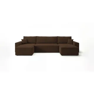 Cornero Wohnlandschaft California Mini U-Form braun Cord Poso 6 - Schlaffunktion, Bettkasten , Braun , Textil , Echtholz,Buche , 312x85x142 cm , Wohnzimmer, Sofas & Couches, Wohnlandschaften, Wohnlandschaften in U-Form