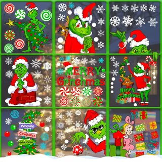 Fensterbilder Weihnachten, Surcotto Weihnachtsdeko für Fenster, 9 Blätter Fensterbilder Weihnachten für Kinder, Selbstklebend Wiederverwendbar Weihnachtsbilder für Fenster