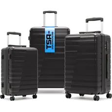 SRK smarTravel Kofferset 3 teilig schwarz in klein, mittelgroß & groß | Hochwertiges ABS Koffer Set | Handgepäck Koffer & Reisekoffer | Hartschalenkoffer Set für den Urlaub