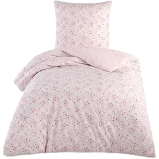 Bettwäsche mit Blumenmuster - Wendebettwäsche mit verdecktem Reißverschluss 155 x 220 cm + 80 x 80 cm - Rosa