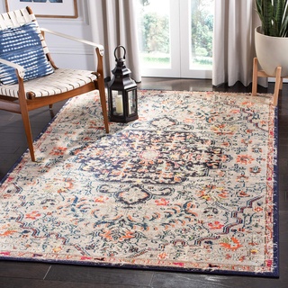 SAFAVIEH Boho Teppich für Wohnzimmer, Esszimmer, Schlafzimmer - Madison Collection, Kurzer Flor, Beige und Schwarz, 91 X 152 cm