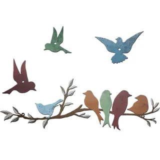 Ferraycle Metall-Vogel-Wandkunst, Vögel auf dem Ast, Wanddekoration, Blätter mit Vögeln, Metallskulptur, Vogel-Silhouette, Metallornament, Ast, Wandbehang, Schild für Balkon, Garten, Dekoration
