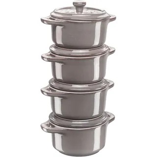 Staub Ceramique Cocotte Set 4-tlg, rund, Antik-Grau, Keramik