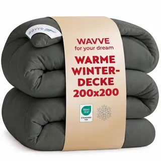 WAVVE Bettdecke 200x200 cm Winterdecke Warm, Steppdecke Winter XL 450 GSM Mikrofaser Duvet 200x200cm, Weiche Kuschelige Steppbettdecke Grau 200 x 200 (1800g Füllung)