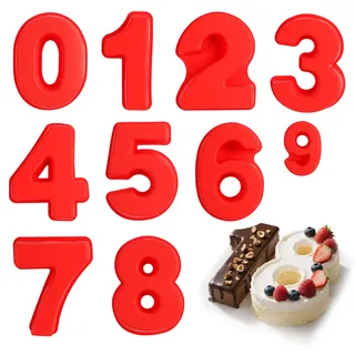 QMLING 9 Stück Silikon Backform Zahlen Groß, Kuchenform Zahlen 0-9, 10 Zoll Zahlenbackform, Number Cake Backform für Geburtstag Party Jubiläum