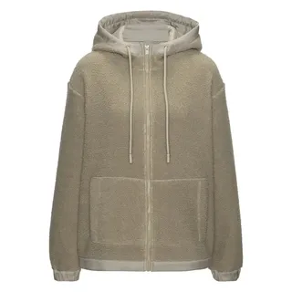 ELBSAND Fleecejacke mit Kapuze, Übergangsjacke aus Teddy-Fleece mit verstellbarer Kapuze, grau