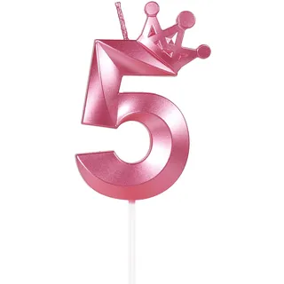 Yiran Geburtstagskerze Zahlen 5, 8cm Rosa Geburtstagskerzen mit Krone, Kerze Geburtstag, Geburtstag Kerze, Tortendeko Geburtstag, Kuchendeko Geburtstag, Geburtstagskerzen für Geburtstagsdeko, Nummer 5