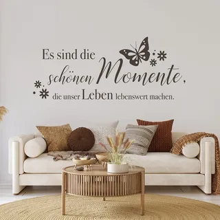 tjapalo® pkm447 Flur Wandtattoo momente Wandtattoo Wohnzimmer Sprüche Wandsticker Esszimmer Spruch es sind die schönen Momente die das Leben Wandsticker, Farbe: braun (kaffee), Größe: B90xH38cm