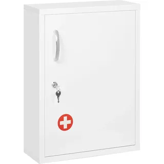 kleankin Medizinschrank, mit 3 Fächern Abschließbar Stahl Weiß 40 x 15 x 53,5 cm