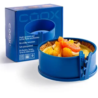 coox Springform mit Glas-Servierplatte & Glasfüßen Ø 18 cm - Backen & Servieren in Einem I Antihaft-Silikon I Spülmaschinenfest I Kein Umsetzen I BPA-frei Blau