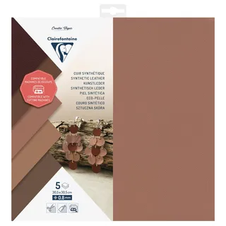Clairefontaine 95737C - Packung mit 5 Blatt Schneidepapier Kunstleder, Stärke 0,8mm, 30,5x30,5cm, ideal für kreative Projekte, farbig sortiert, 1 Pack
