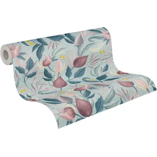 A.S. Création Vliestapete mit Blüten- & Blätter-Design in Blau, Rosa, Pink - Florale Blumentapete 10,05 m x 0,53 m by COSMOPOLITAN - 790621