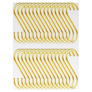 Goldene S-Haken – 30 Stück, robuste Edelstahl-Haken für Küche, Bad, Outdoor, Garten, Büro, hängende Pfannen, Töpfe, Küchenutensilien, Tassen, Kleidung, Taschen, Handtücher, Pflanzen - Gold