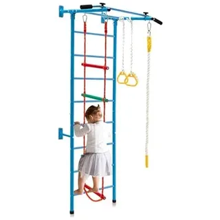 LIFEZEAL 4 in 1 Sprossenwand Set, Kletterleiter Kinder mit Klimmzugstange & Ringe & Strickleiter & Schaukeln, Kletterwand aus Metall für Kinderzimmer, Klettergerüst Turnwand ab 3 Jahren (Stil 1)