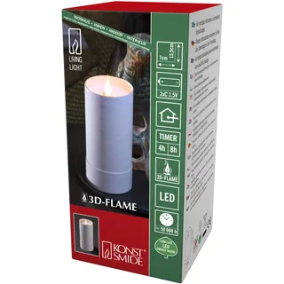 Konstsmide LED Kerze, weiß, in weißem Zylinder mit Deckel, 3D Flamme, 4h und 8h Timer, warm weiße Diode, batteriebetrieben, Innen - 1880-205