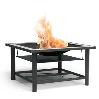 Blumfeldt Merano Avanzato Feuerschale - 3-in-1 Feuerschale Mit Grillrost & Tisch, Robuster Stahlrahmen, Terrazzo-Tischplatte, Inkl. Funkenschutz, Hitzeschild & Schürhaken, Für Garten & Terrasse