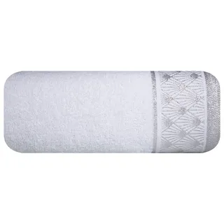 Eurofirany Handtuch Baumwolle Weiß Weich Metallische Naht Geometrisches Muster Bordüre Set 3-er Pack Oeko-Tex, 70X140 cm, 3