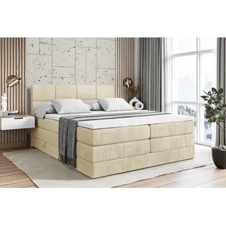 ALTDECOR Boxspringbett mit 2 Matratzen und Topper - 180x200 cm - ARDENI KING - Beige Samt - Polsterbett mit, H3- und H4- Matratzen, Bettkasten und Lattenrost, Bett mit Stauraum - Beige