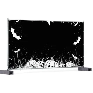 Wallario XXL Outdoor-Poster für Garten oder Balkon, Motiv Halloween - Kürbisse und Fledermäuse in schwarz-weiß, Comic Stil, in ca. 340 x 173 cm - Rot