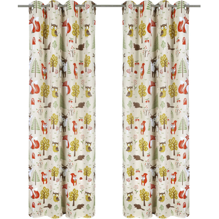 Verdunkelungsvorhang OTTO HOME "Waldtiere" Gr. 2, bunt (beige, bunt), B:130cm H:175cm, Polyester, Gardinen, Verdunkelungsvorhang, bedruckte Kindergardine, blickdicht, verschiedene Größen