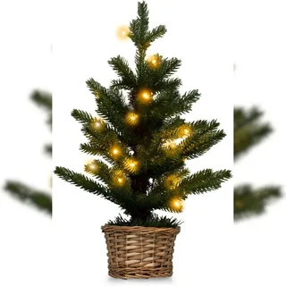 Costway Beleuchteter Mini Weihnachtsbaum, & Weidenholztopf & Timer 48cm