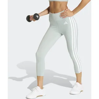 Trainingstights ADIDAS PERFORMANCE "OPTIME ESSENTIALS WORKOUT 3-STREIFEN 3/4 LEGGINGS", Damen, Gr. M, N-Gr, wonder sage, weiß, Obermaterial: 85% Polyester, 15% Elasthan, 3/4-Länge, Hosen Trainingstights
