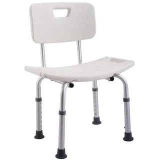 Kibath Duschhocker, höhenverstellbar, mit Rückenlehne und Sitz aus ABS, rutschfeste Beine, weißes Finish, glänzendes Chrom, 20