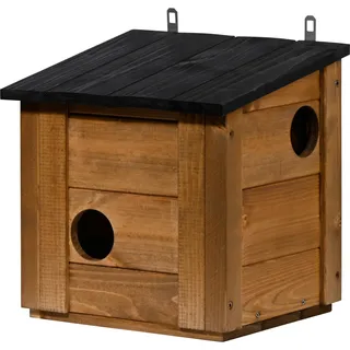 dobar® Eichhörnchenkobel mit 3 Eingängen - Eichhörnchen Futterhaus mit abnehmbarem Dach - Eichhörnchen Nistkasten zum Aufhängen - 31 x 26 x 33 cm - Braun
