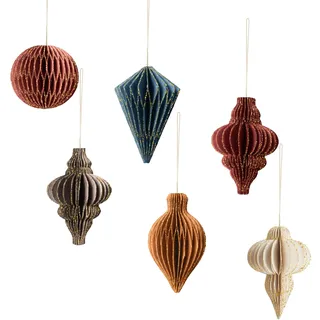 AOBKIAT Weihnachten Dekorationen Weihnachtsschmuck,Rot Braune Papier Ornamente für Weihnachtsbaum-6 Stück 3D-Mini-Papierwaben mit Glitzerrand,für Weihnachtskranz,Silvester,Heimdekoration